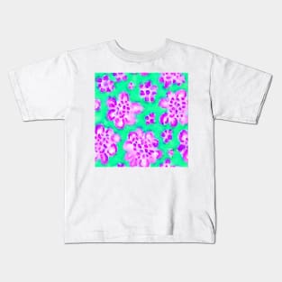 Purple daisies on green watercolor seamless pattern Kids T-Shirt